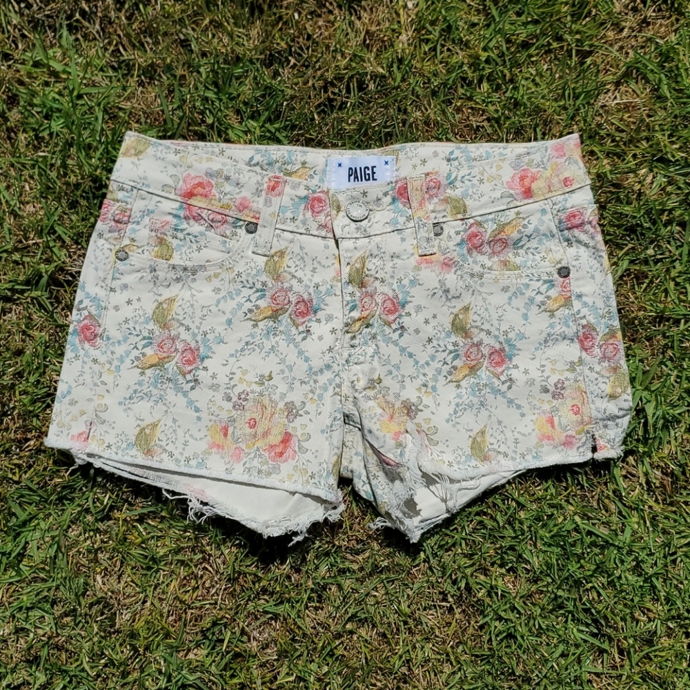 PAIGE Floral Stretch Twill 5-pkt Cut-off Shorts